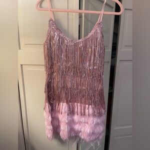 Pink Sequin Fringe Dress